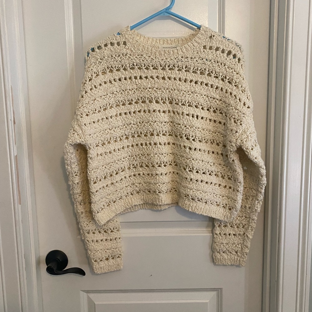 Treasure & Bond Crochet Cream Crop Sweater - Picture 2 of 8